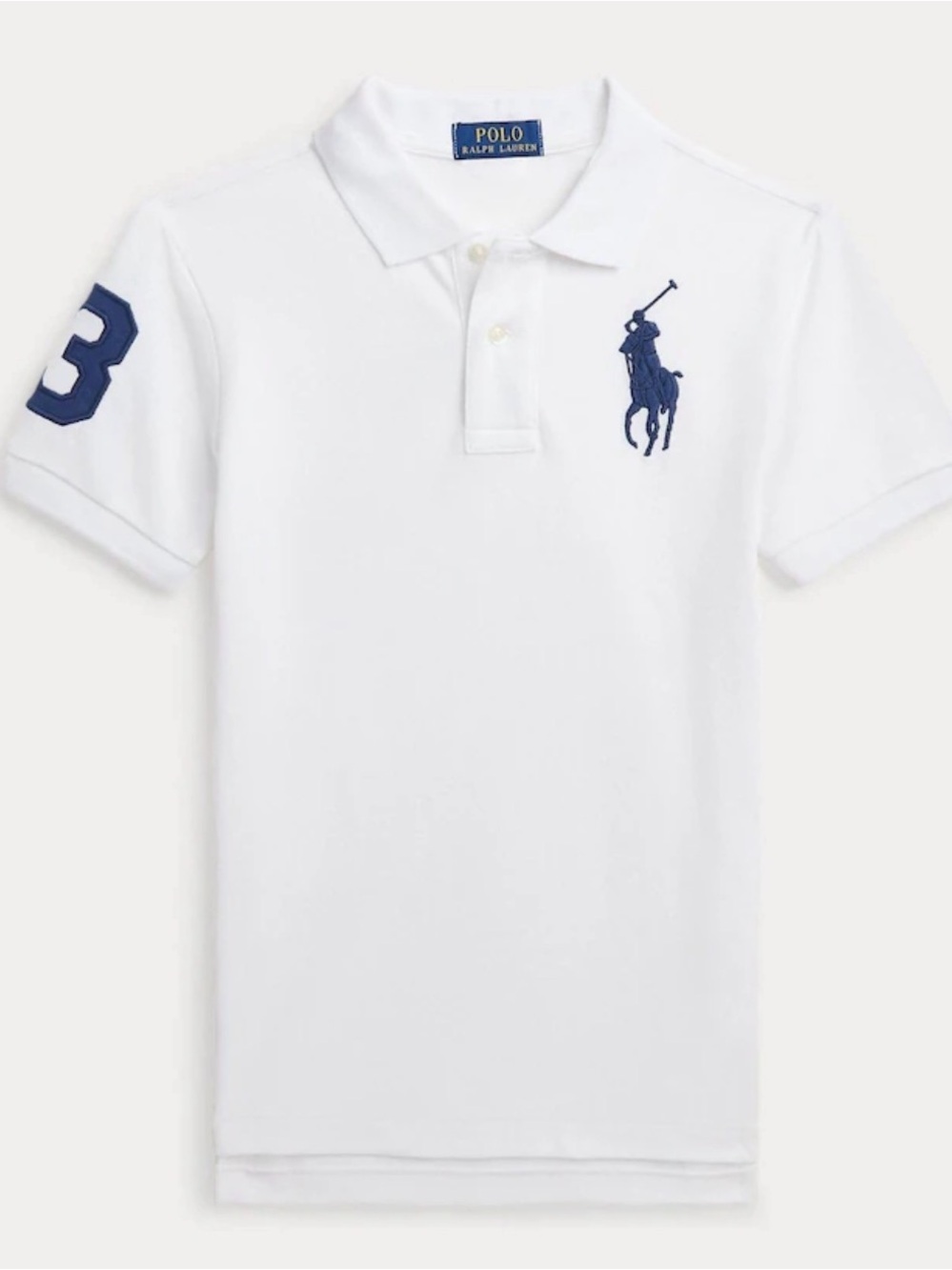 Polo by Ralph Lauren White Polo with Navy Pony & Sleeve Number